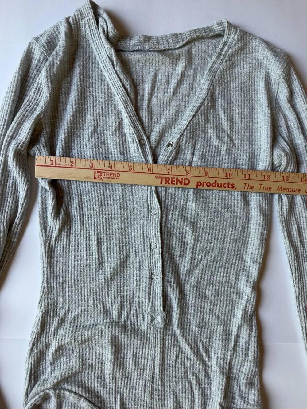 Free People We The Free Light Gray Waffle Knit Long Sleeve Henley Bodysuit Small